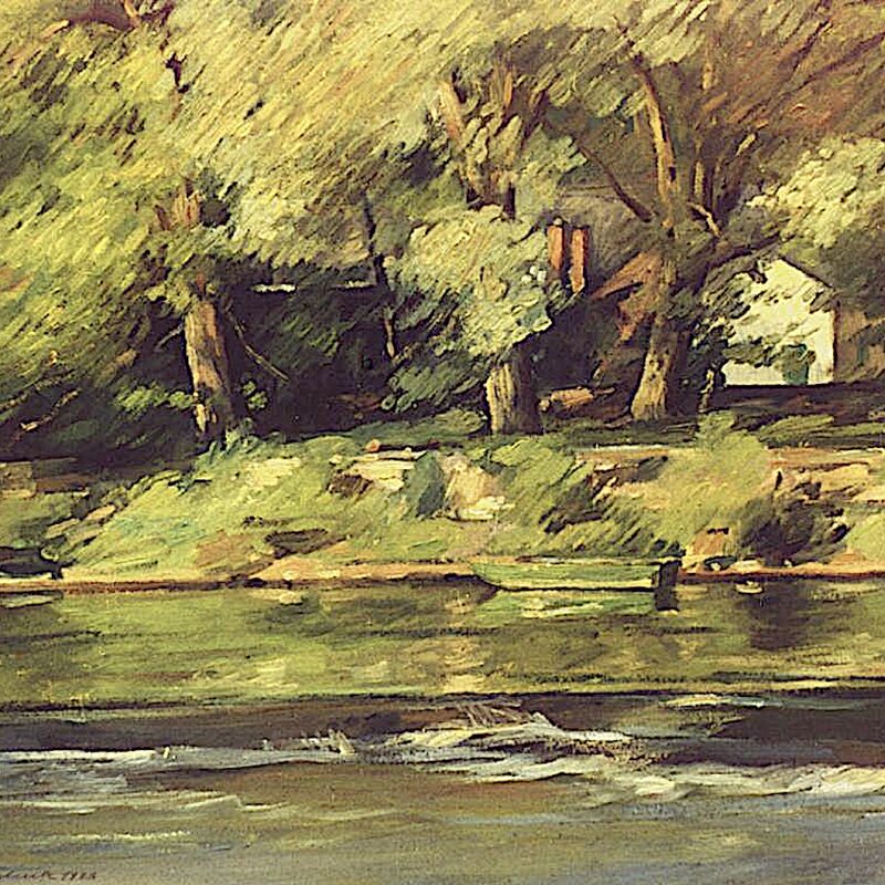 landschaft an der sauer bei langsur - rheinland-pfalz 1998, 41 x 48 cm, öl auf karton