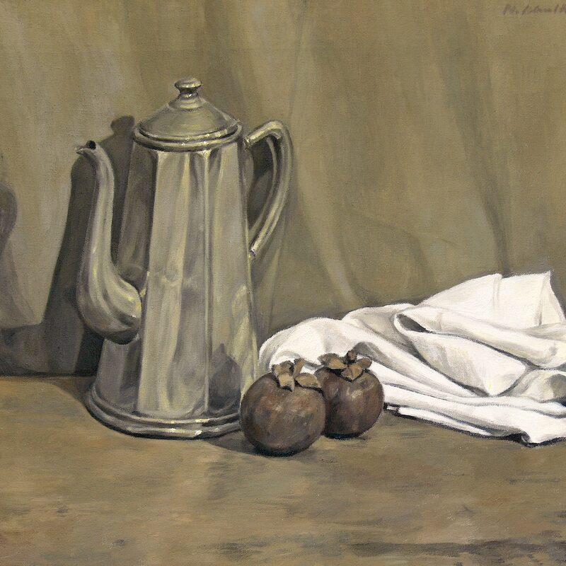 stilleben mit kanne und mangostane 1999, 45 x 50 cm, öl auf baumwolle