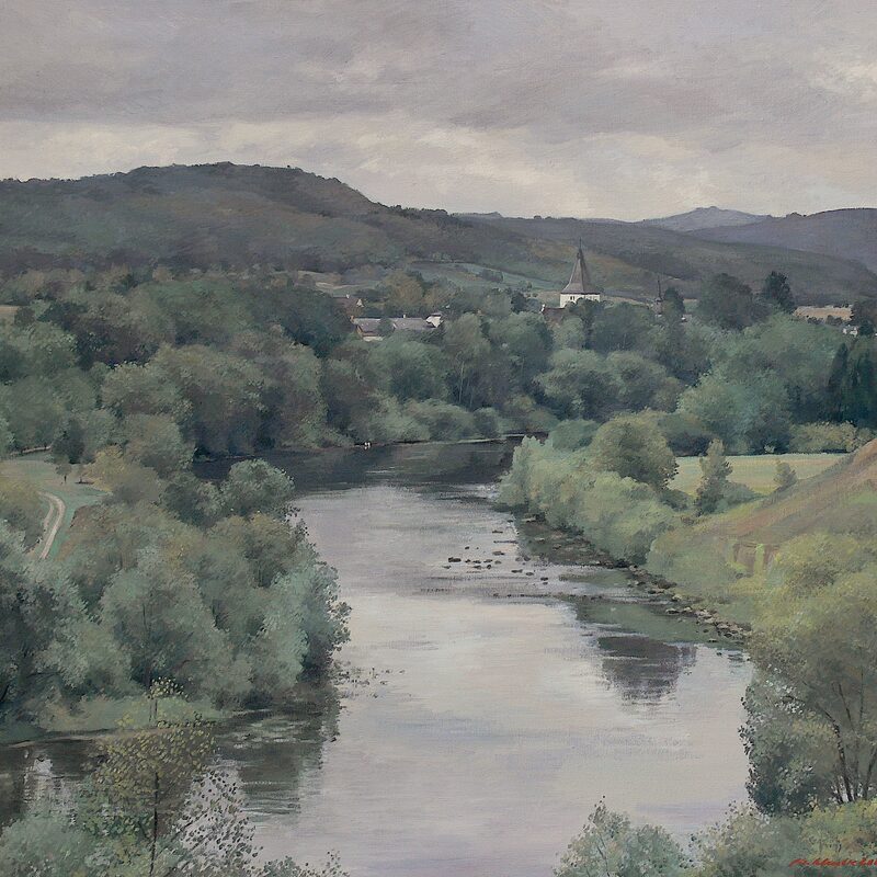 saarlandschaft bei kanzem - rheinland-pfalz 2003, 52 x 59 cm, öl auf leinwand