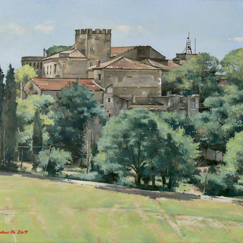 schloss, murs - vaucluse 2019, 36 x 44 cm, öl auf leinwand