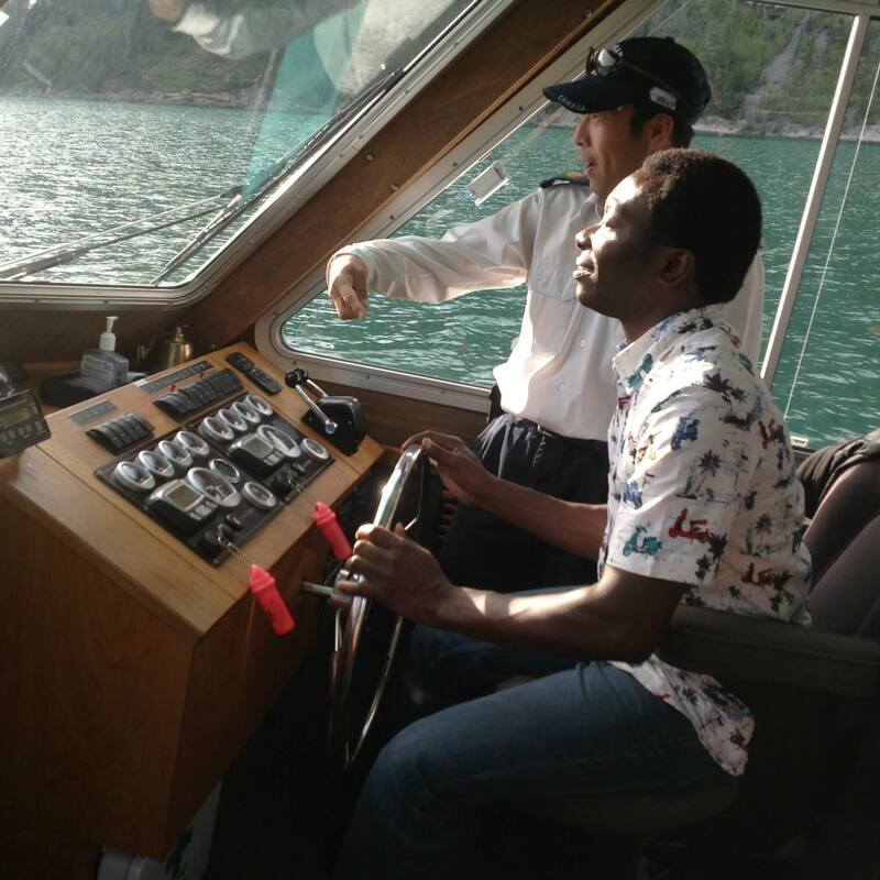 Sailing 101: Just avoided a crash! 🙂 — at Lake Minnewanka in Banff National Park.