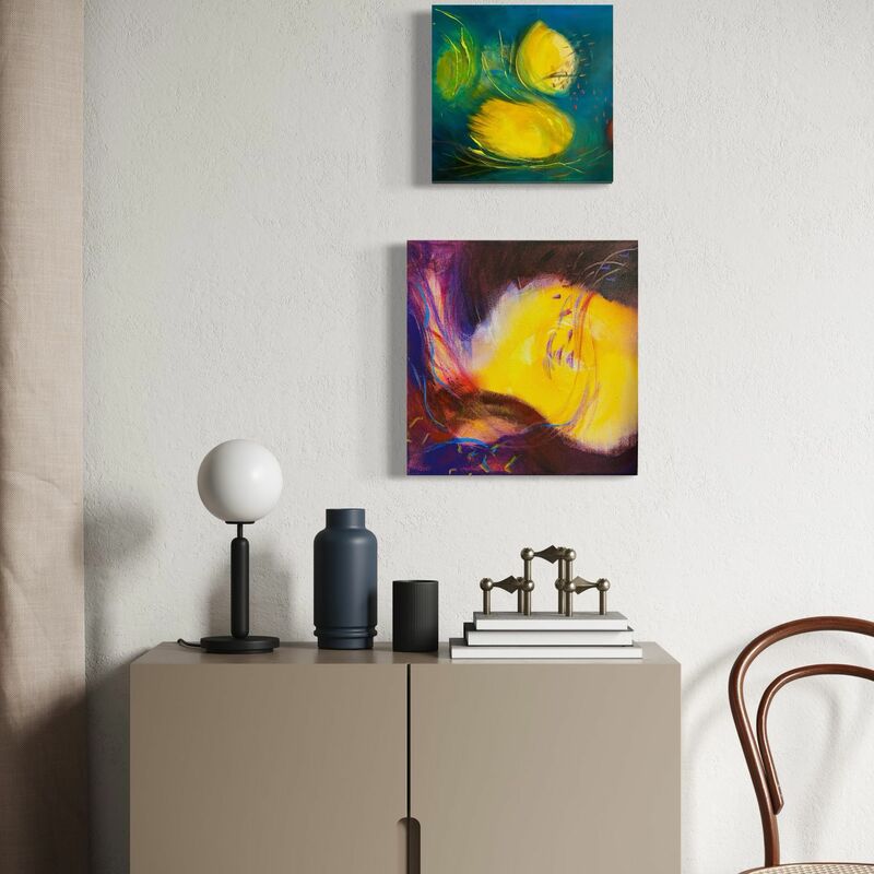 Gemälde: Ensemble playing
Stil: Abstrakte Malerei, Acryl auf Leinwand 
Formate: 30x30x4cm und 40x40x4cm
Preise: 
kleines Gemälde: 180€
großes Gemälde: 220€
Verfügbarkeit: 
sofort lieferbar