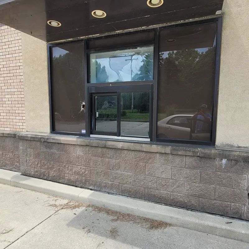 Teller window replacement installed.