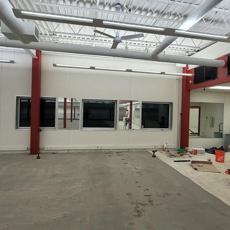 Freshly installed mirrors.