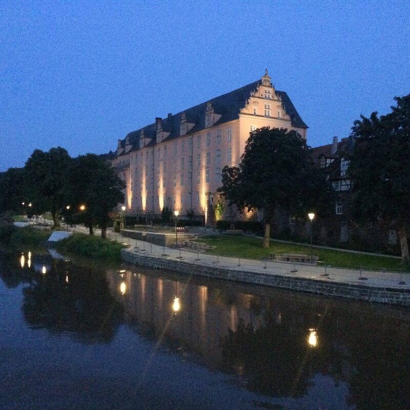Werrapromenade Dielengraben Ansicht in der Dämmerung