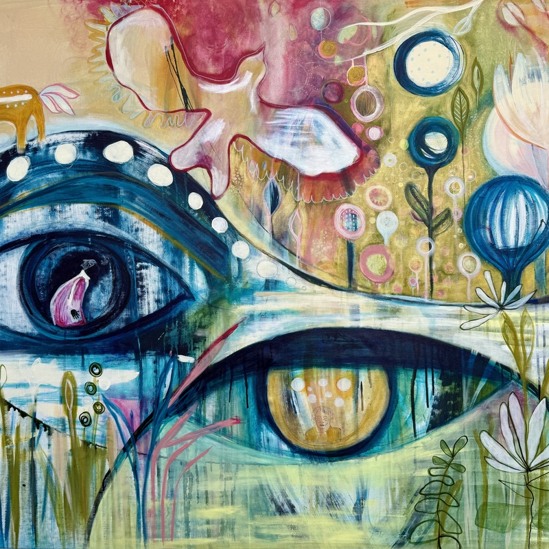 "I am not what happened to mel" 

115 x 146 cm, Acryl. Polychromos auf Leinwand 

Preis: 1000,00 €