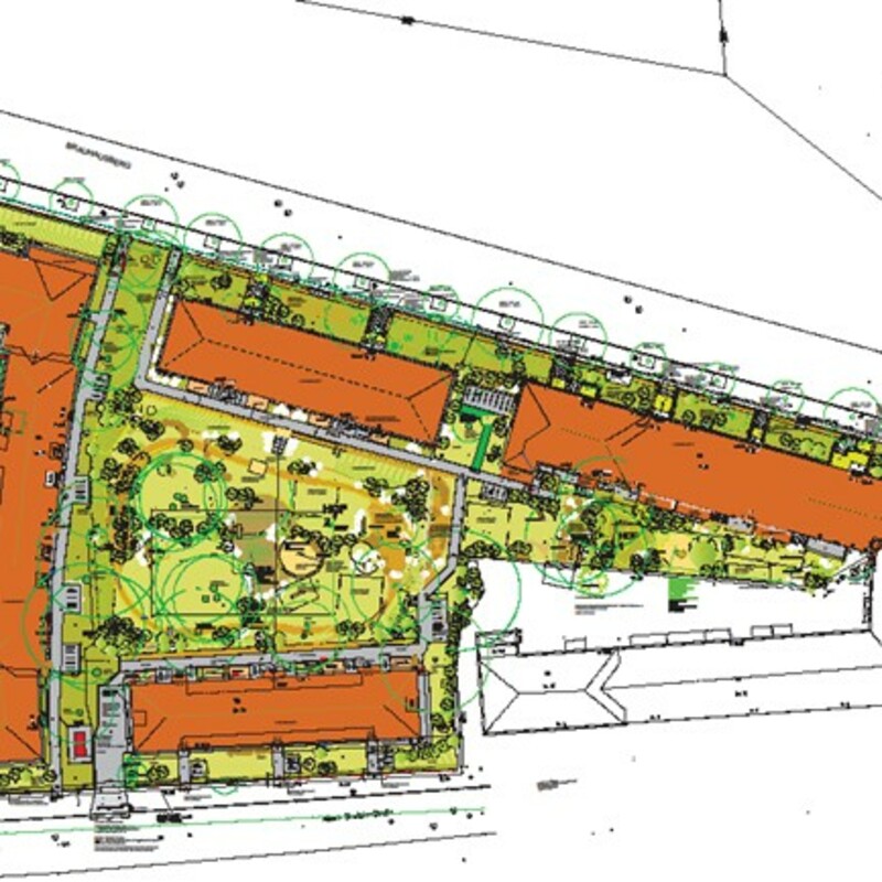 Freianlagenplan Siedlung Am Brauhausberg /Albert-Einstein-Straße in Potsdam, Bauherr ProPotsdam GmbH. Nominiert für den Brandenburgischen Denkmalpreis.  