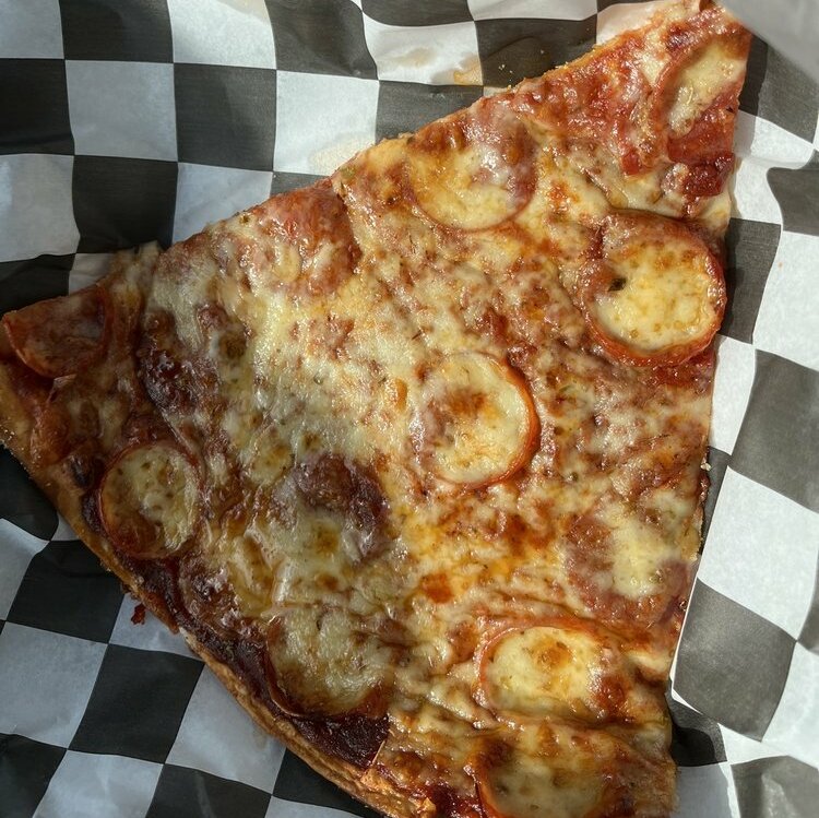 A lunch slice of pepperoni pizza.
