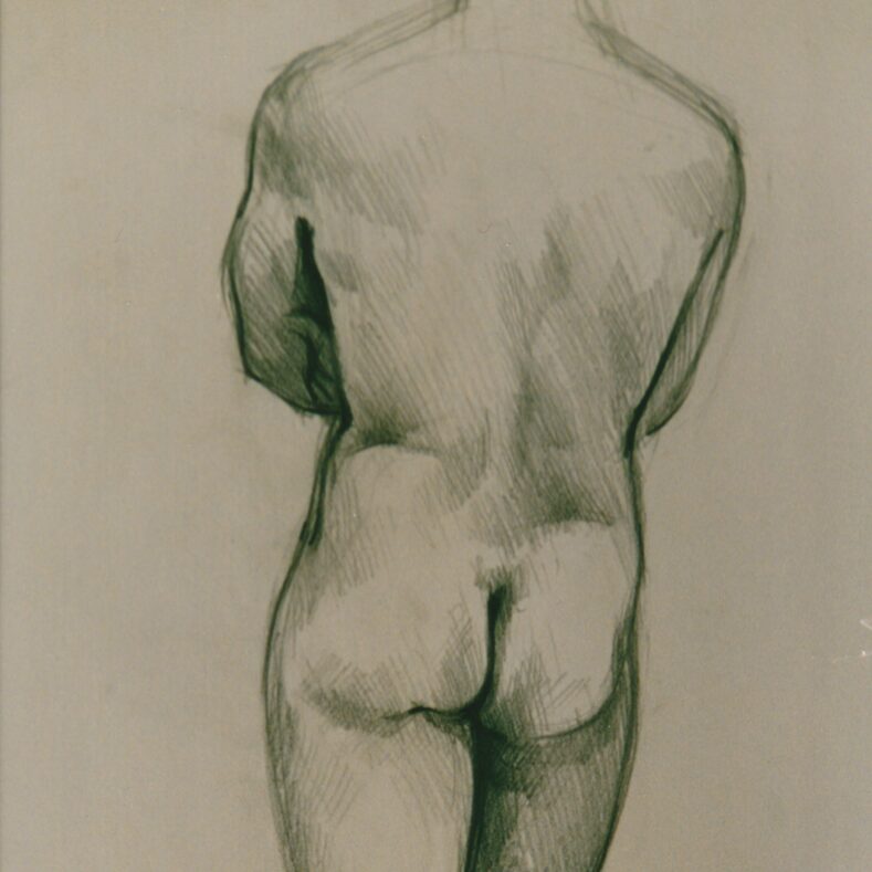 nu debout 1990, 76 x 39 cm, crayon graphite sur papier