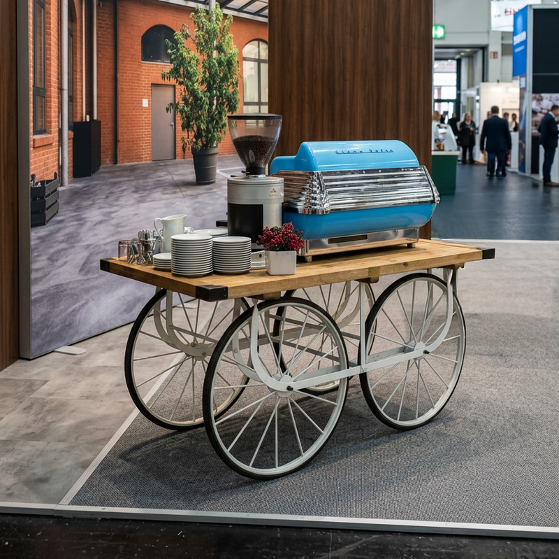 Italienisches Design, das begeistert: Unser Marktwagen ausgestattet mit der ikonischen Elektra Barlume in Blau
