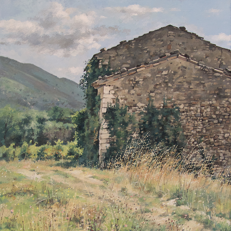 mas abandonné près de venterol - auvergne-rhône-alpes 2025, 55 x 44 cm, huile sur toile