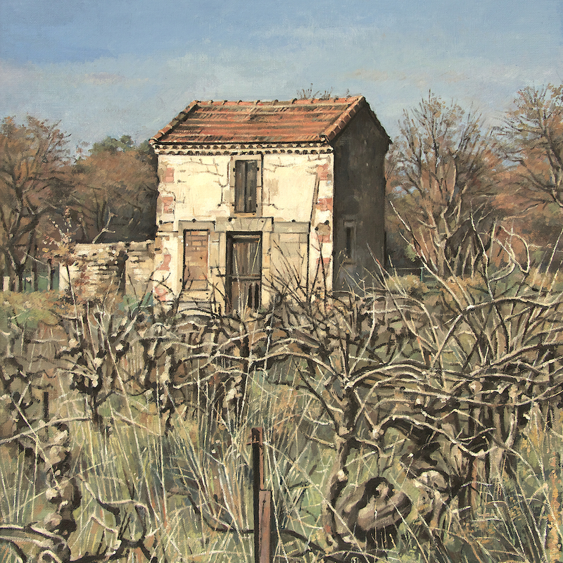 cabanon près de valréas - vaucluse 2025, 44 x 36 cm, huile sur toile