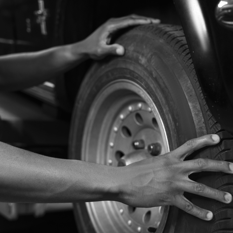 Close up of tire repair