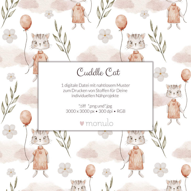 Digitales Stoffdesign "Cuddle Cat"