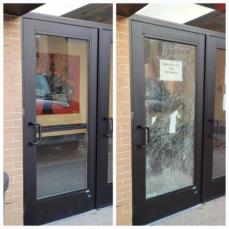 Broken door glass replacement.