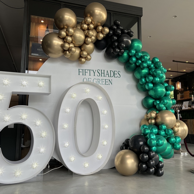 Leuchtzahl mieten mit Ballondeko und Stellwand als Setup - Berlin und Brandenburg