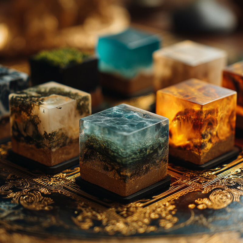 Natura Crystal Pieces on an Ornate Board