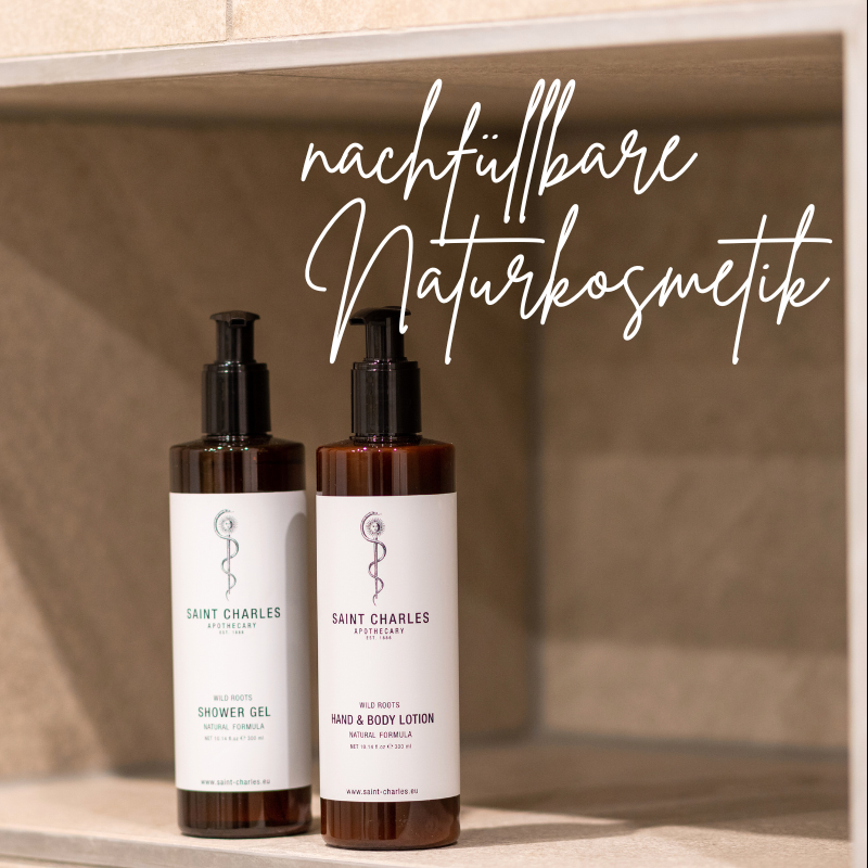 Spender mit Naturkosmetik werden überall wieder aufgefüllt.