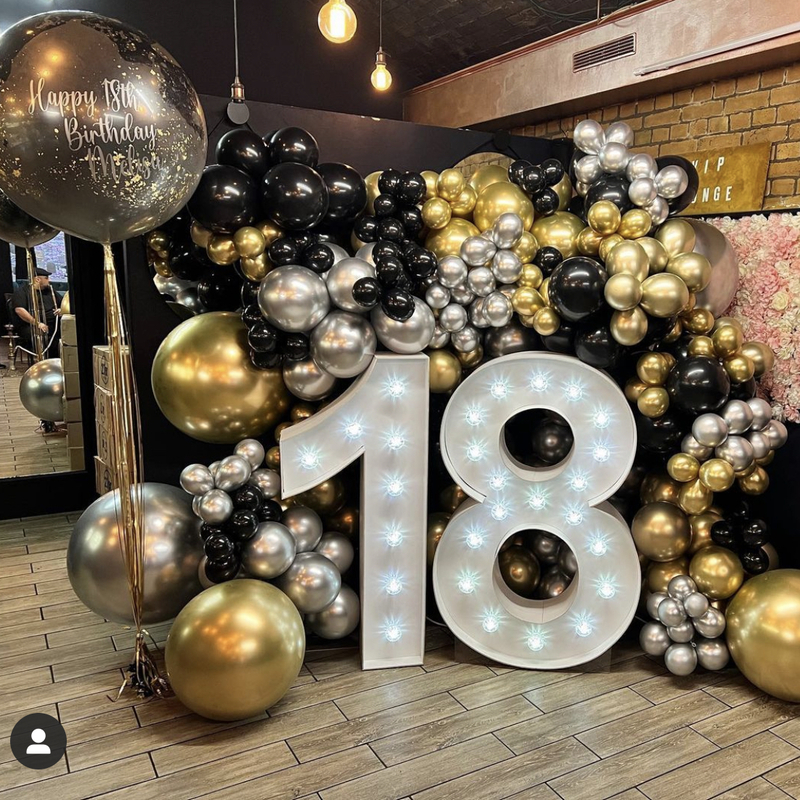 Ballonwand zum Geburtstag mit Leuchtzahl