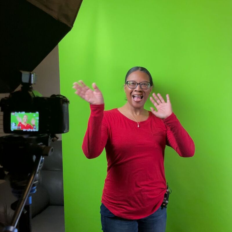 "Video production  green screen setup for Michelle Hayward’s short form content.