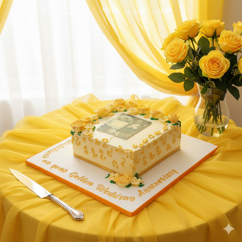 Luxury bespoke golden wedding anniversary cake