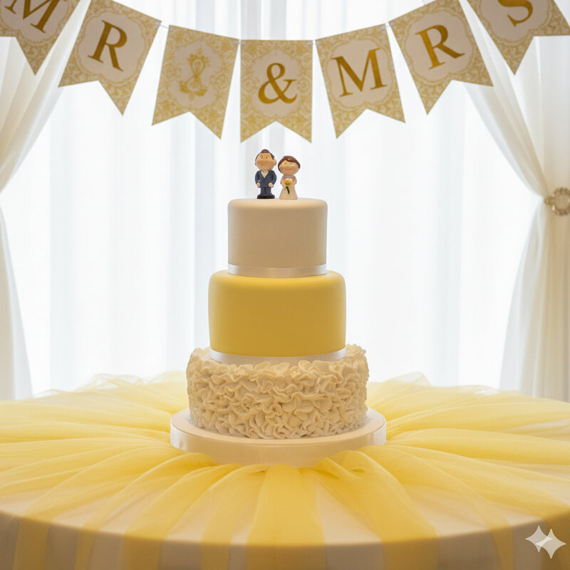 Luxury three tiered yellow wedding cake