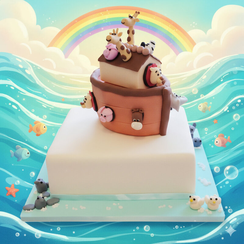 Bespoke handmade boys' ark christening cake