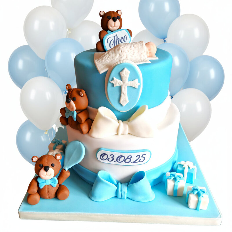 Boys' teddy bear themed luxury christening cake
