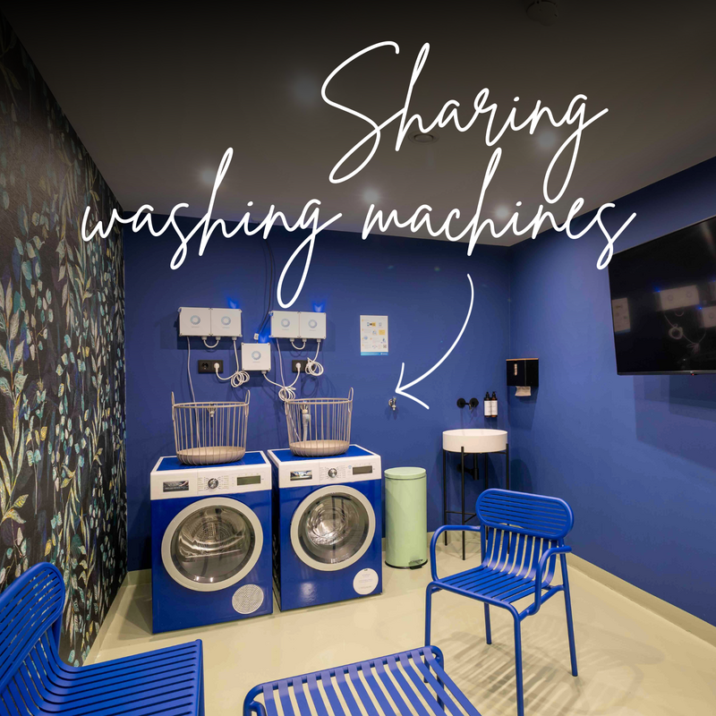 The laundry rooms with washing machines are available for all guests.