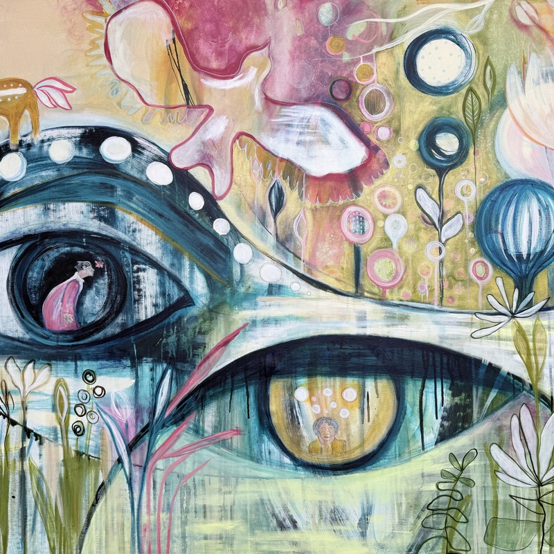 "I am not what happened to mel" 

115 x 146 cm, Acryl. Polychromos auf Leinwand 

Preis: 1000,00 €