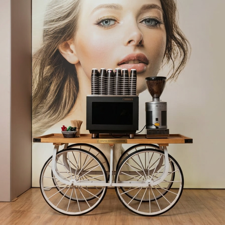 Rustikaler Charme trifft auf professionelle Kaffeetechnik: Unser Marktwagen mit SanRemo Zoe Compact