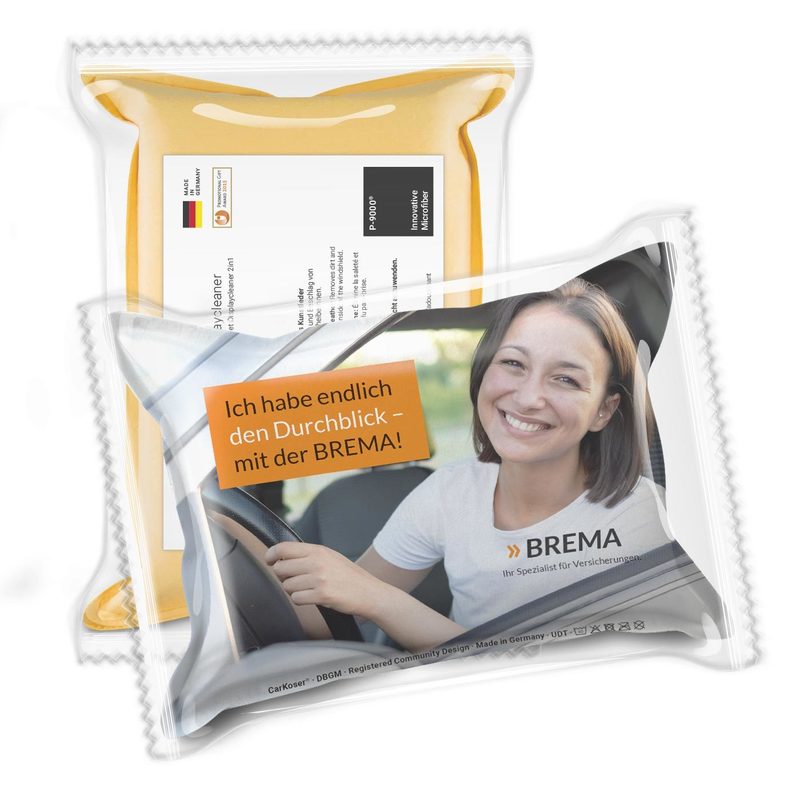 Werbekissen in transparenter Einzelverpackung mit Rückseiteninfos
