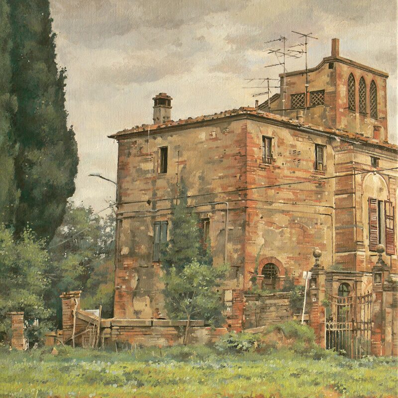 palazzo ugurgieri, presciano - toskana 2020, 55 x 44 cm, öl auf leinwand