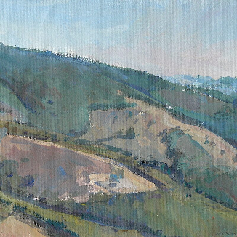 landscape nearby preggio - umbria 1988, 13,6" x 18,5", gouache on cardboard