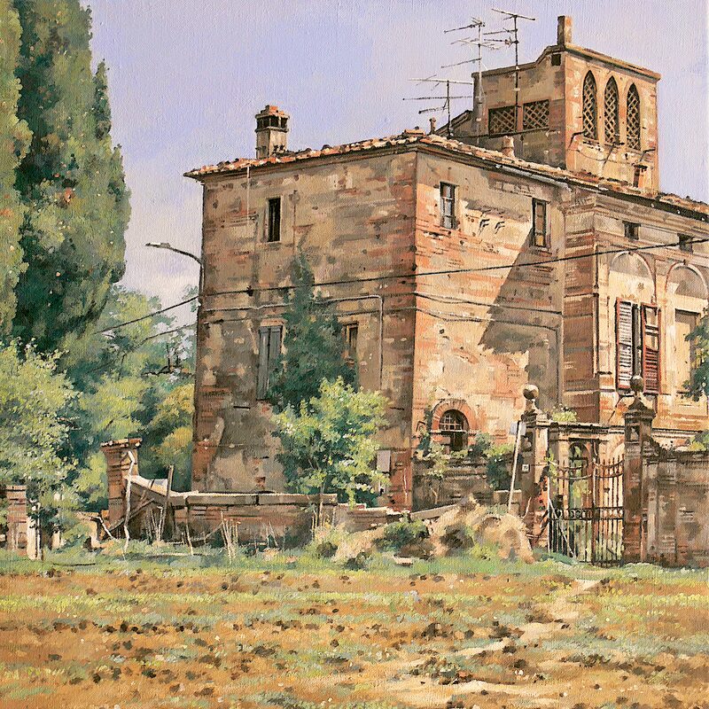palazzo ugurgieri, presciano - toscane 2020, 55 x 44 cm, huile sur toile