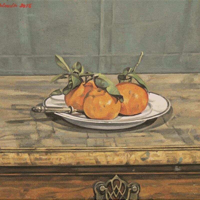 stilleben mit mandarinen 2015, 30 x 35 cm, öl auf leinwand