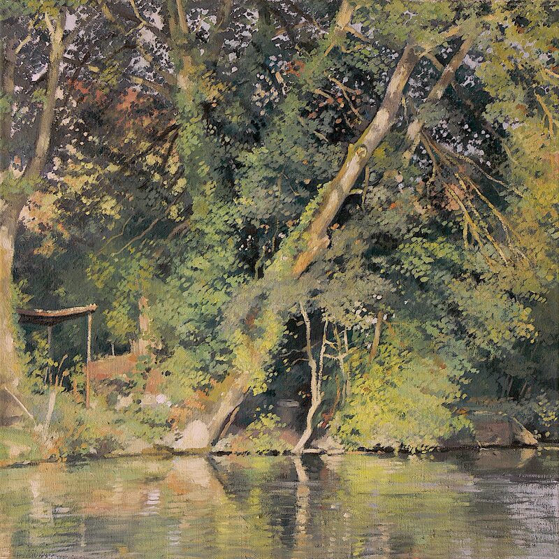 flusslandschaft, montrésor - indre-et-loire 2002, 53 x 43 cm, öl auf leinwand