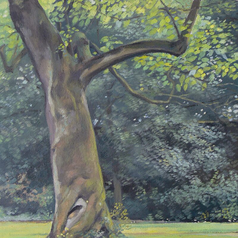 blauglockenbaum rheinisches landesmuseum, trier  - rheinland-pfalz 1999, 44 x 36 cm, öl auf baumwolle