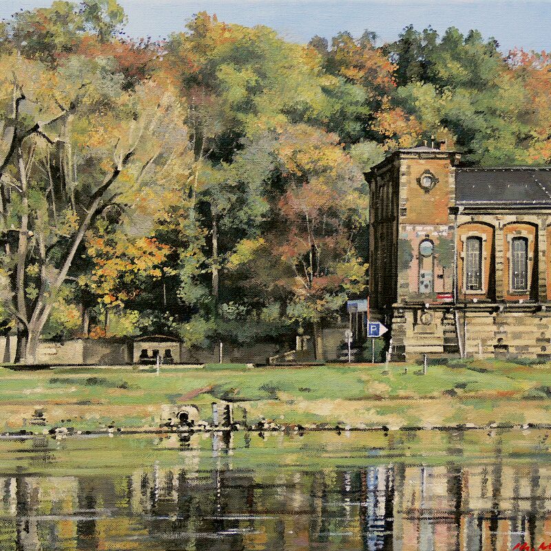 landschaft an der elbe, dresden - sachsen 2014, 36 x 44 cm, öl auf leinwand