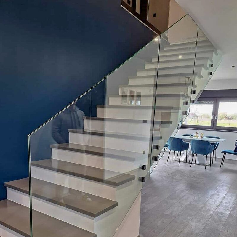 hardware-less stairs railing using tempered glass