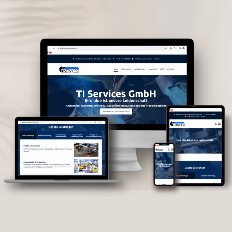 Website für TI Services,  Maschinenbau Patrick Tobä, Namborn