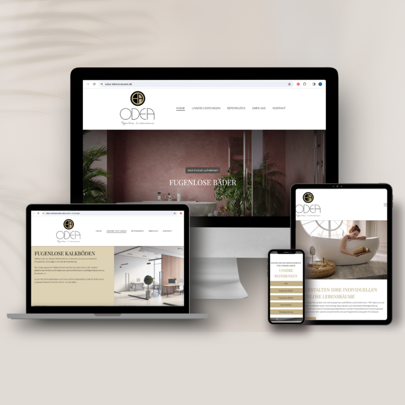 Website für ODEA - fugenlose Böden, Bäder und exklusive Spanndecken