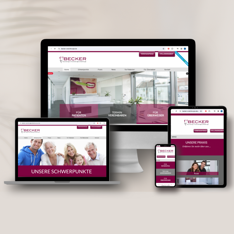 Website Praxis Becker, Oralchirurgie St. Wendel. in Kooperation mit Firma Futureminds St. Wendel