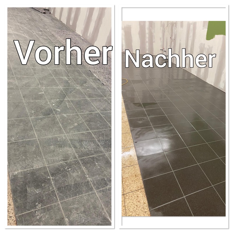 Bodenplattenreinigung vorher/nachher
