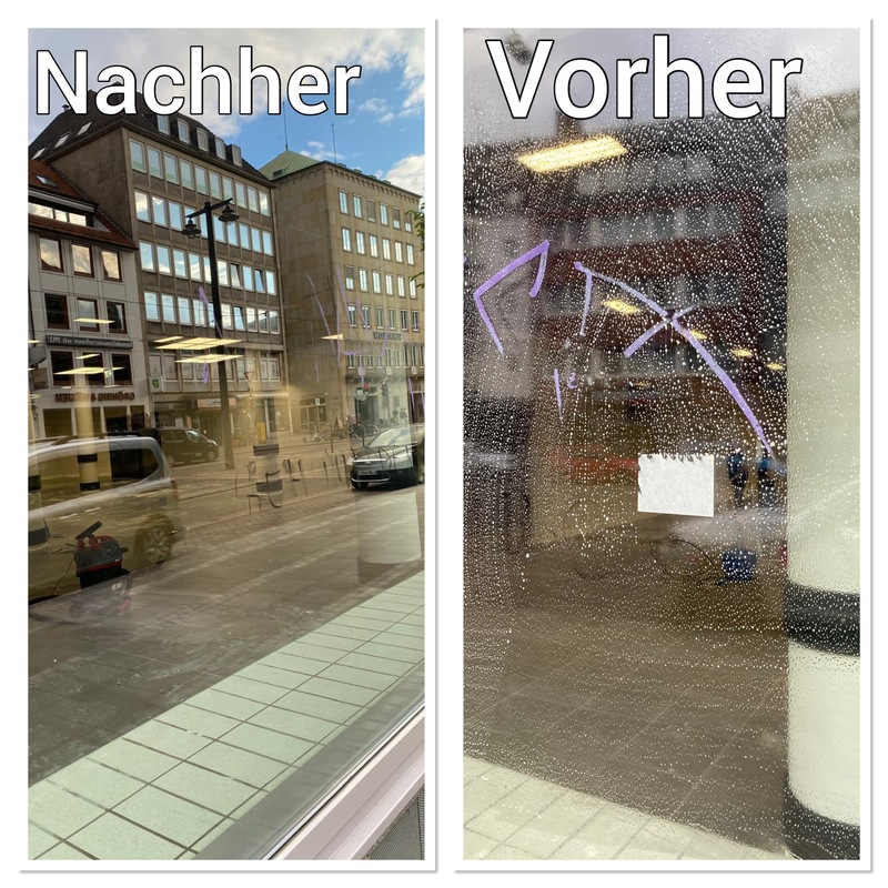 Fensterfrontreinigung vorher/nachher