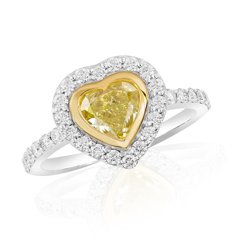Ring in 750 Weiß-Gelbgold mit Fancy Yellow Diamant & Brillanten