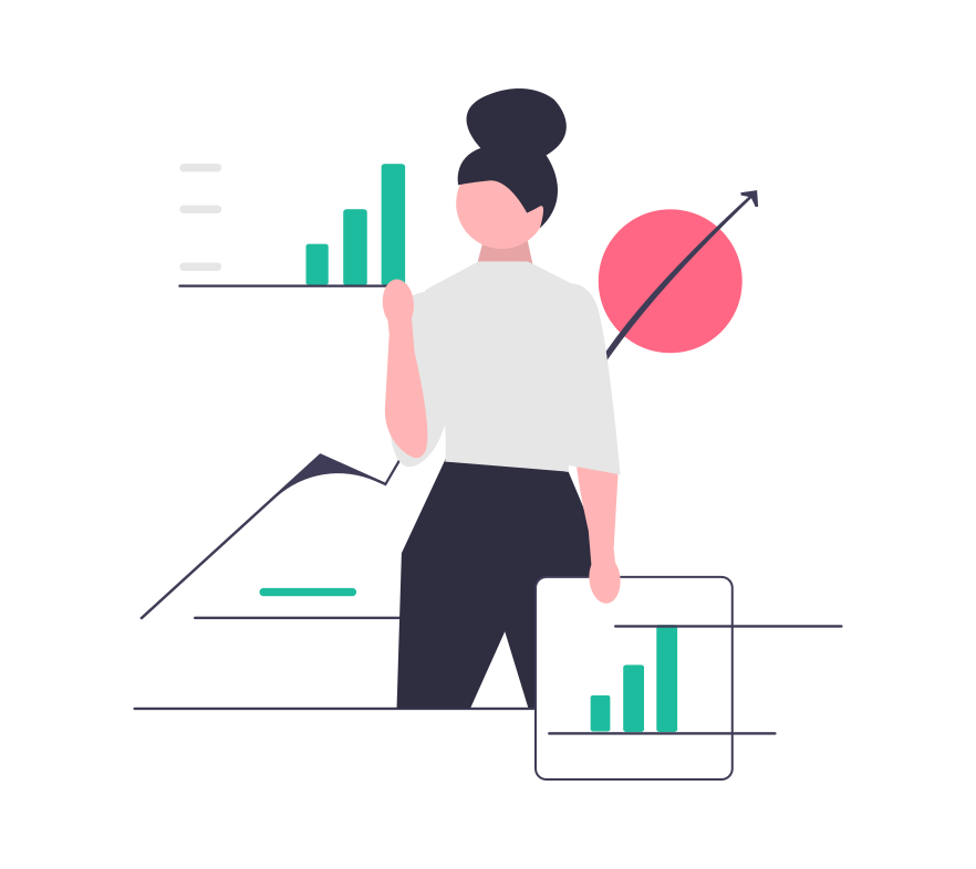 Abstract illustration of person and charts