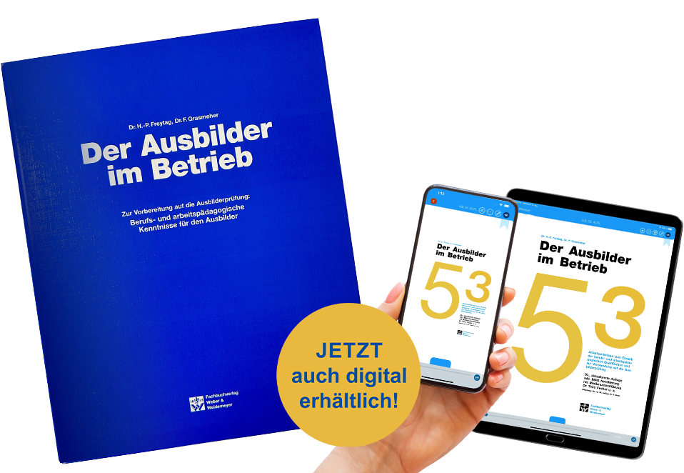 Abildung Ausbilder im Betrieb Buch und Mobile Ansicht